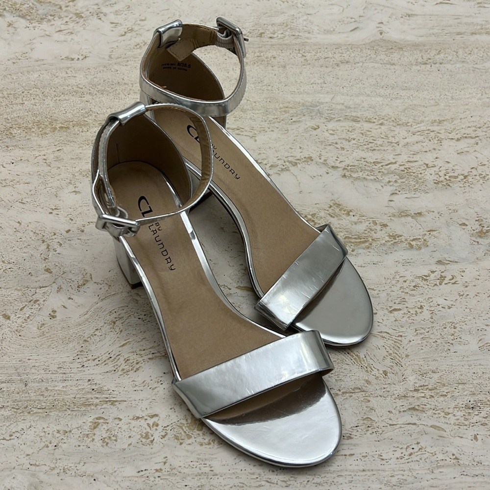 CL by Laundry silver strap block heel women’s size 8 heels